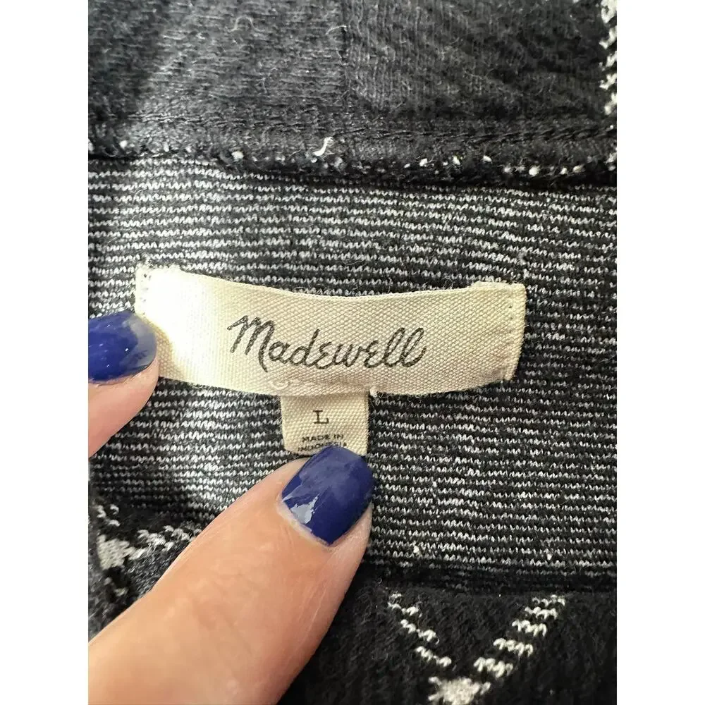 Madewell Textured Turtleneck Top in Windowpane Black White Large